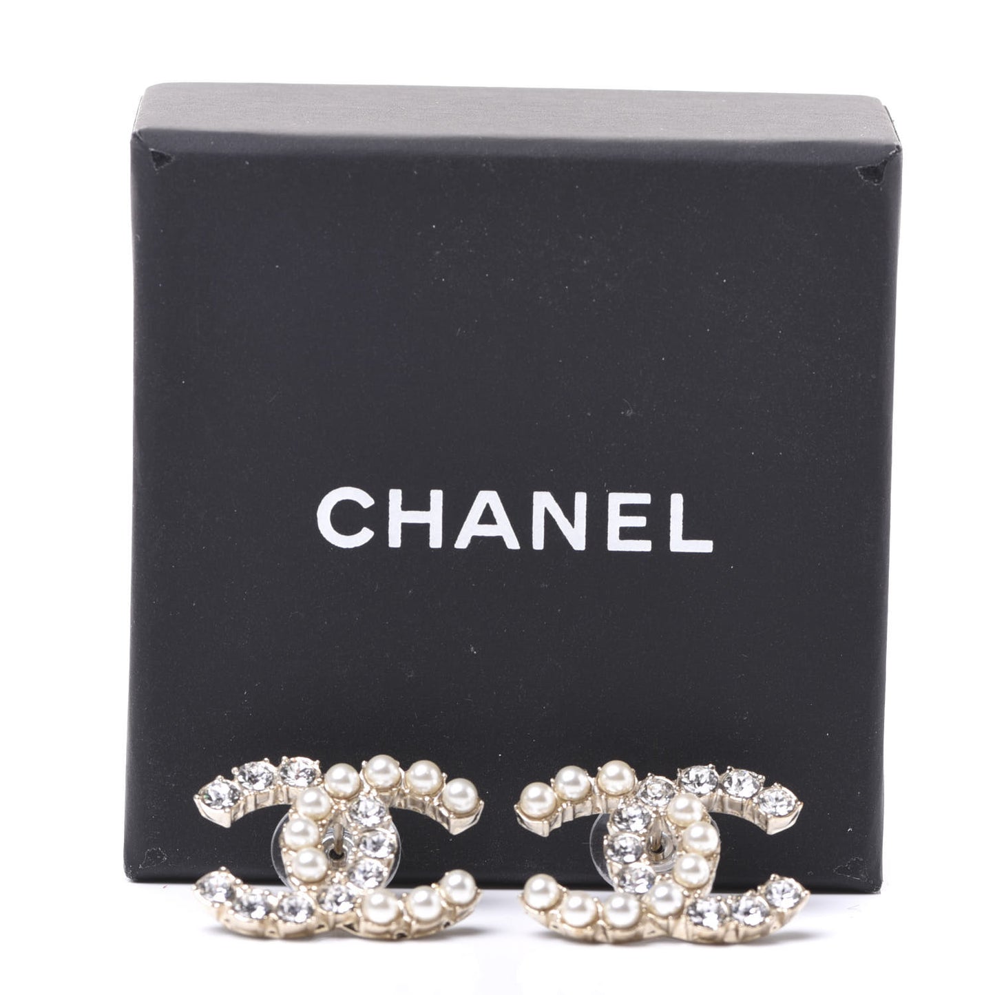 Crystal Pearl CC Dazzling Domino Earrings Gold