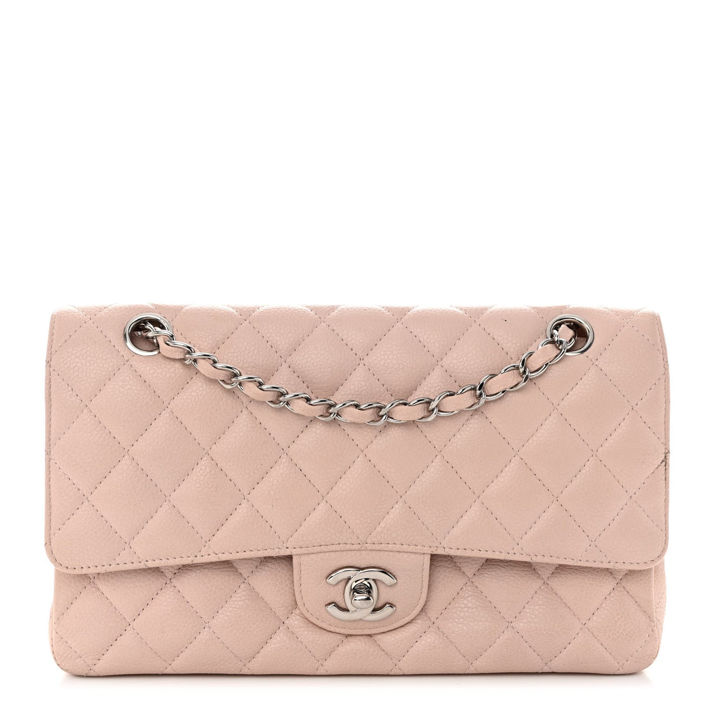 Caviar Quilted Medium Double Flap Light Pink