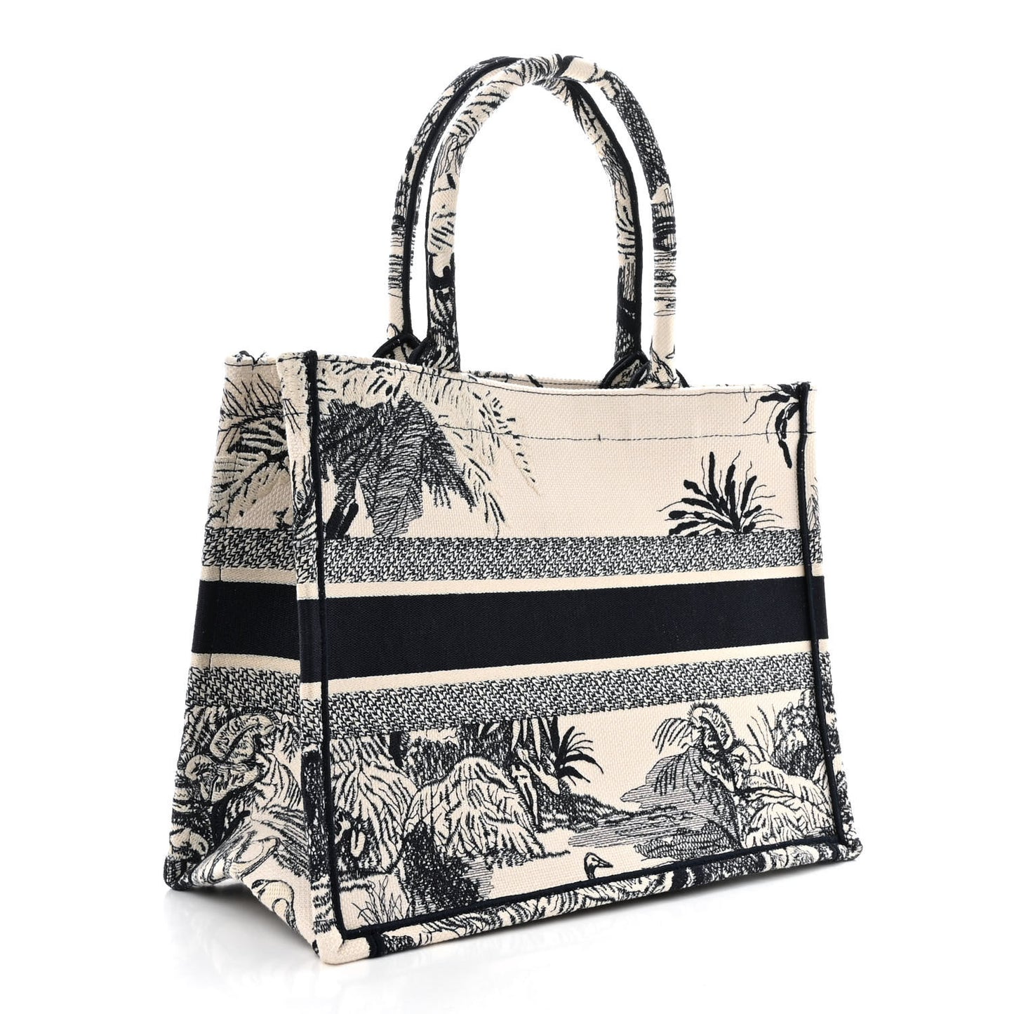 Canvas Embroidered Medium Palms Toile De Jouy Book Tote Blue