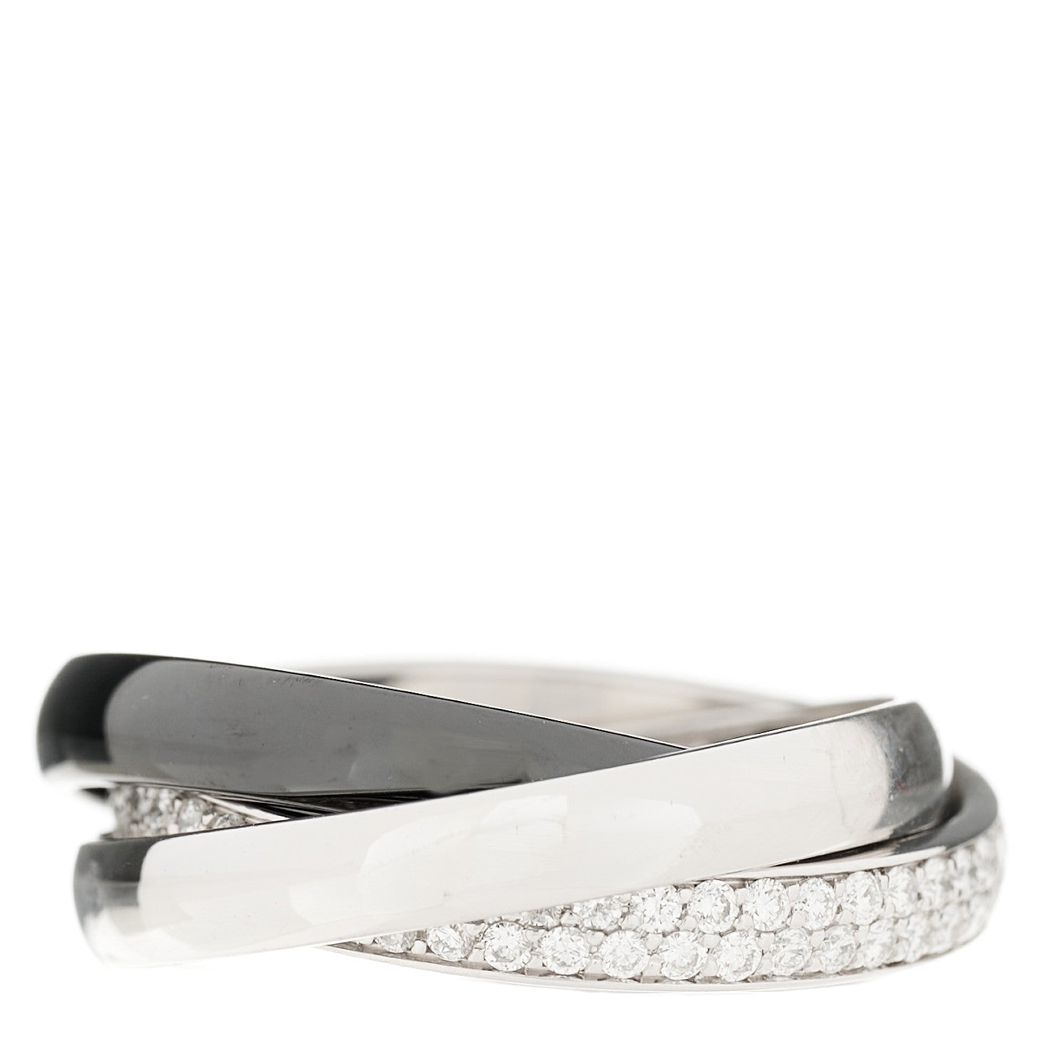 Cartier 18K White Gold Platinum Diamond Ceramic Small Trinity Ring 50 5.25 2 of 2