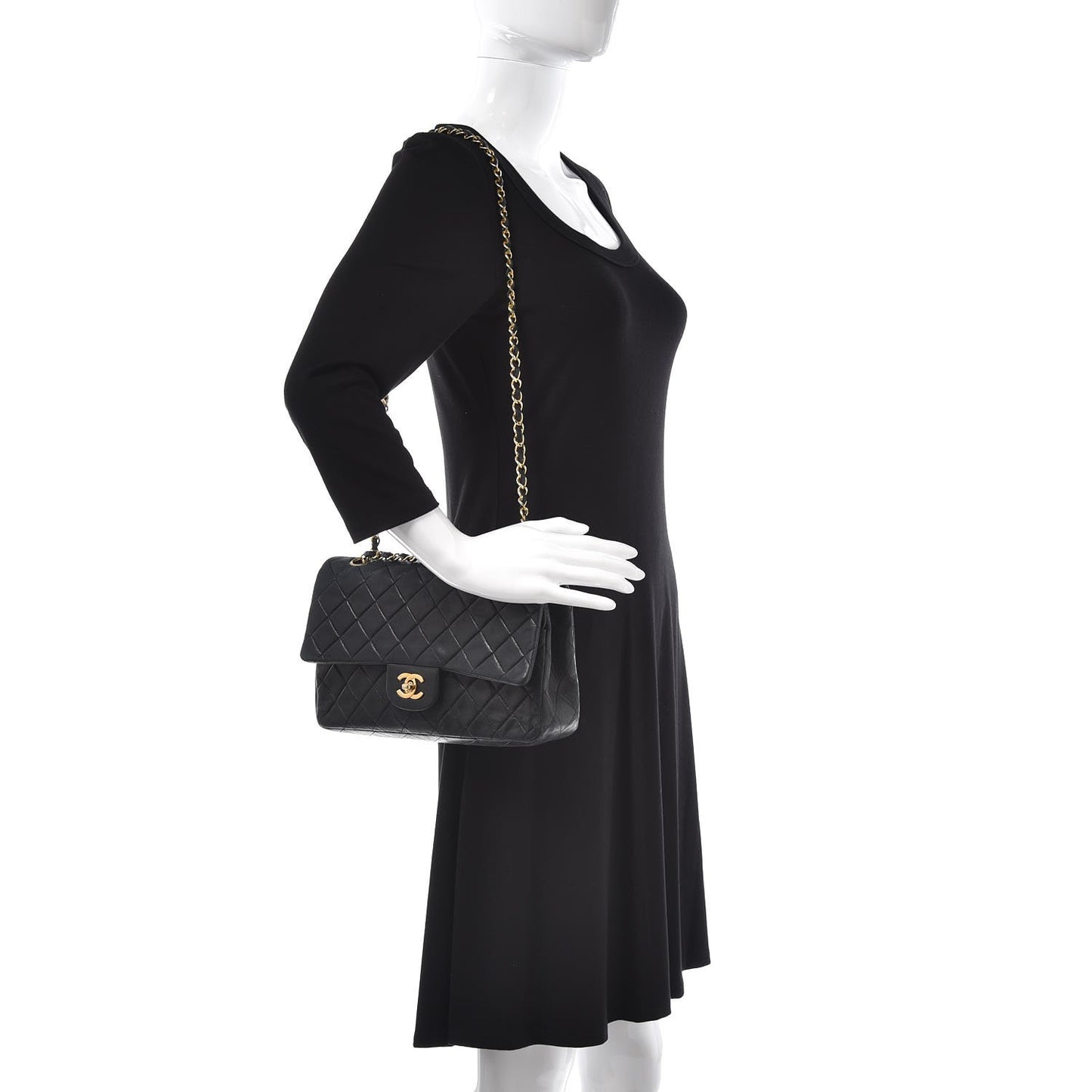Lambskin Quilted Medium Double Flap Black