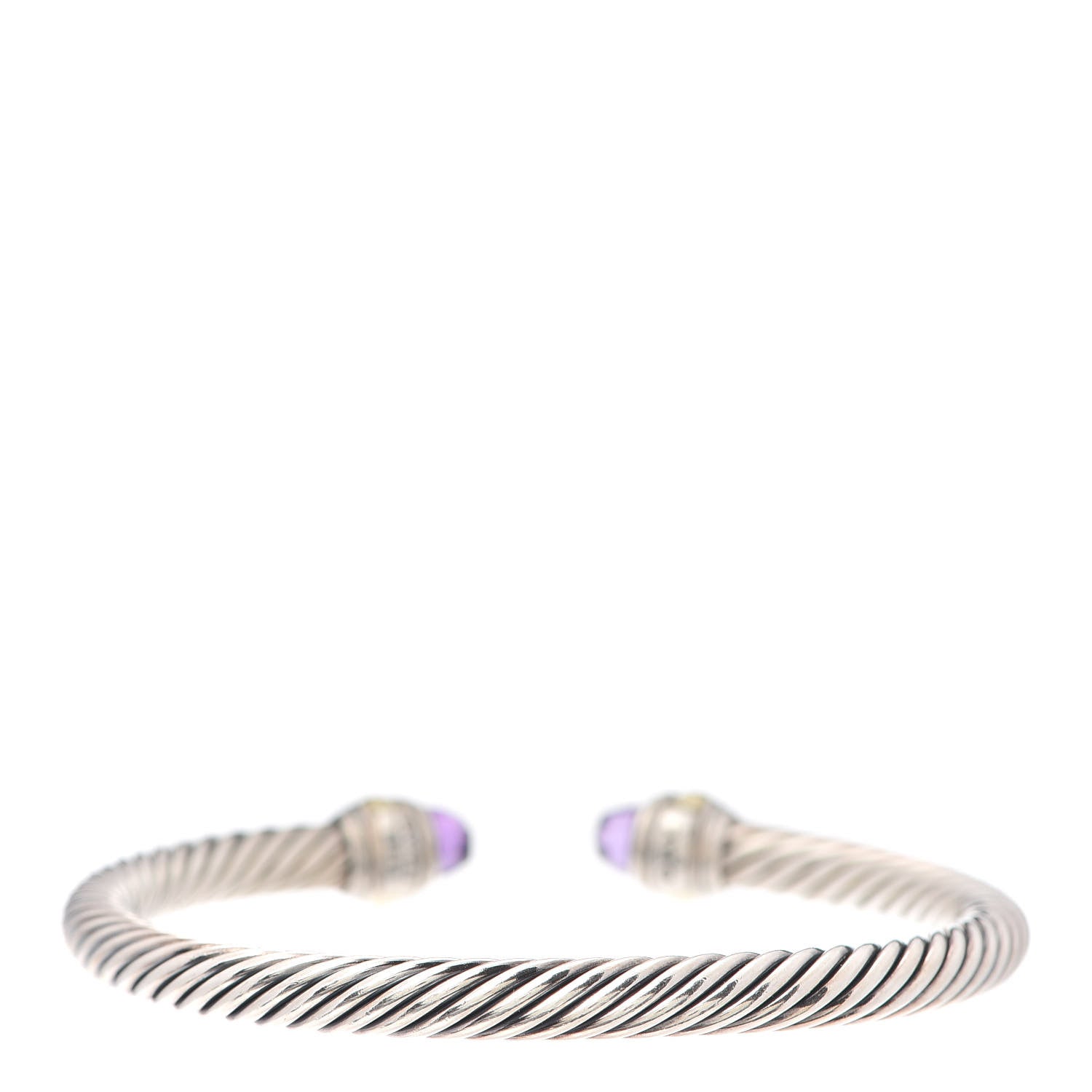 David Yurman Sterling Silver 14K Yellow Gold Amethyst 5mm Cable Classics Bracelet 3 of 5