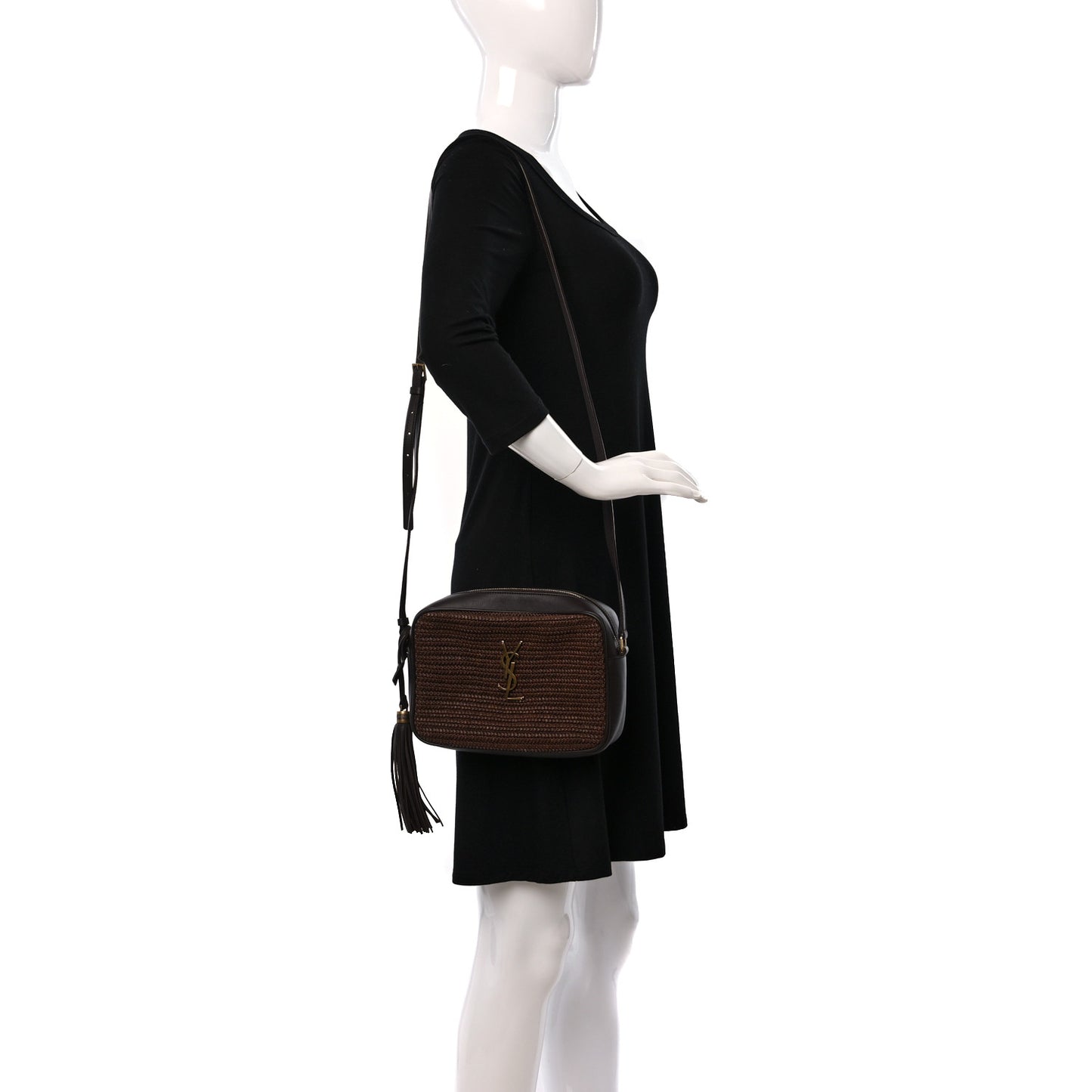 Raffia Canvas Monogram Lou Camera Bag Dark Chocolate