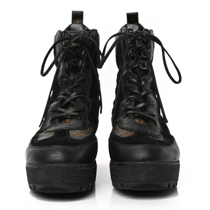 Louis Vuitton Suede Calfskin Monogram Laureate Platform Desert Boots 41 Black 2 of 6
