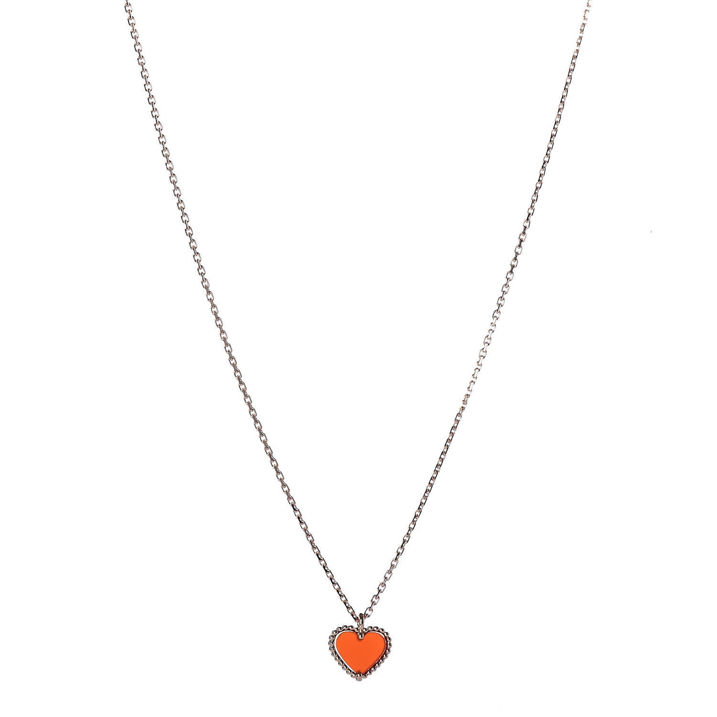 18K Rose Gold Carnelian Sweet Alhambra Heart Pendant Necklace