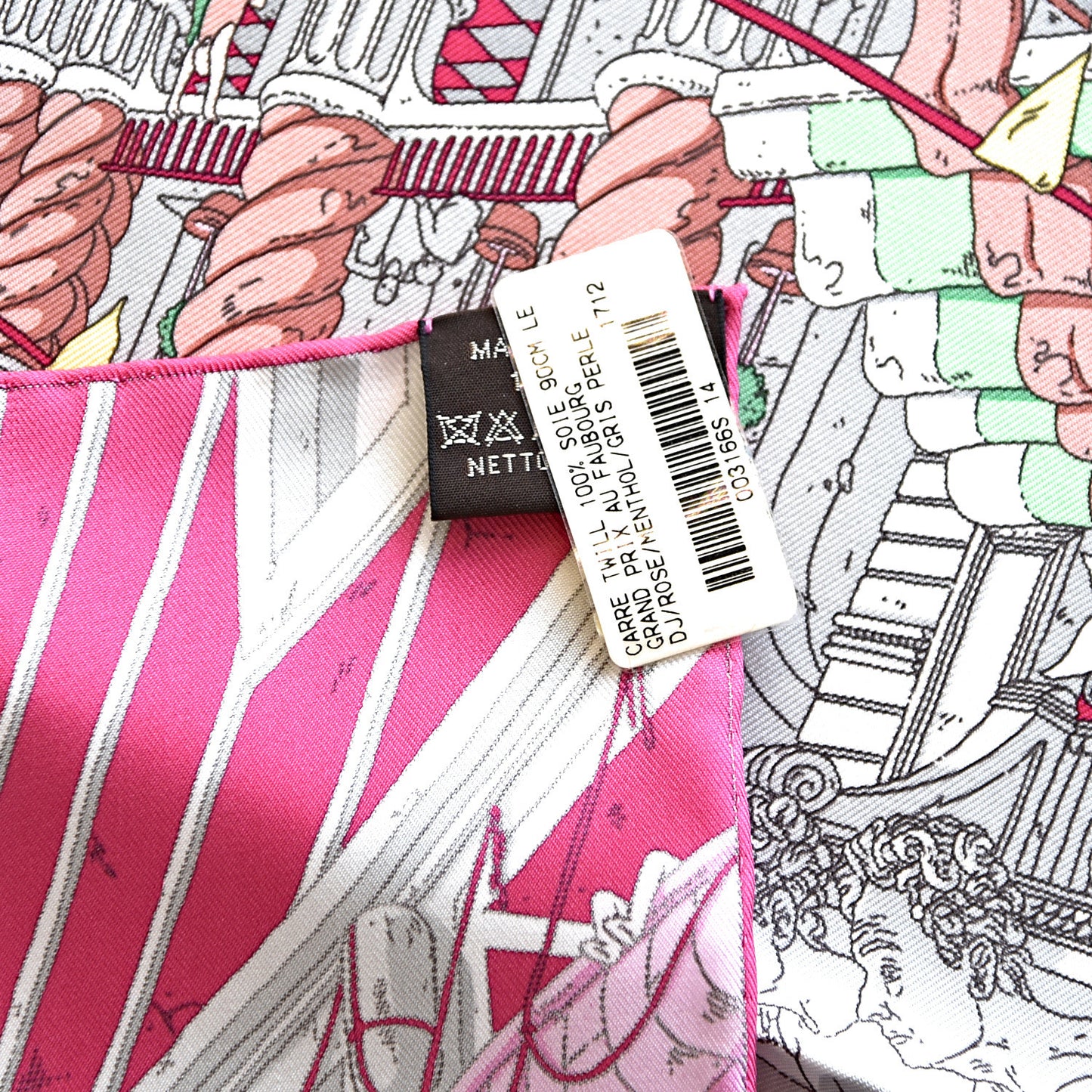 Silk Le Grand Prix Au Faubourg Scarf 90 Rose Menthol Gris Perle