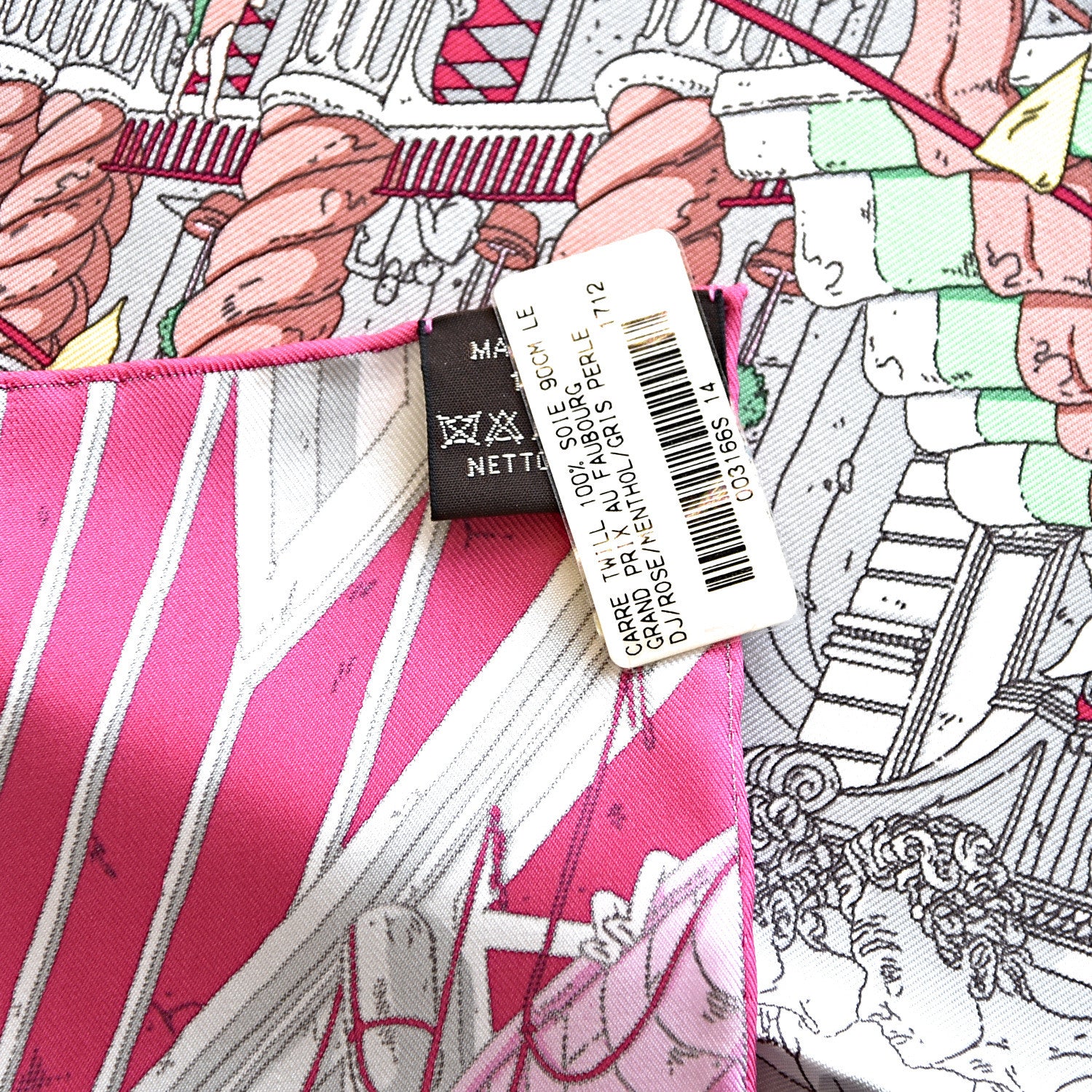 Hermes Silk Le Grand Prix Au Faubourg Scarf 90 Rose Menthol Gris Perle 5 of 5