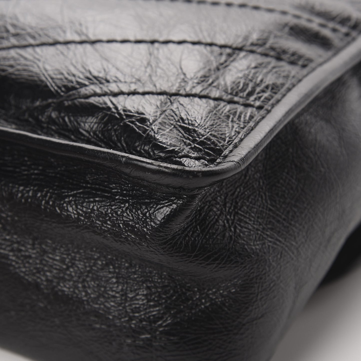 Crinkled Calfskin Matelasse Monogram Medium Niki Chain Satchel Black