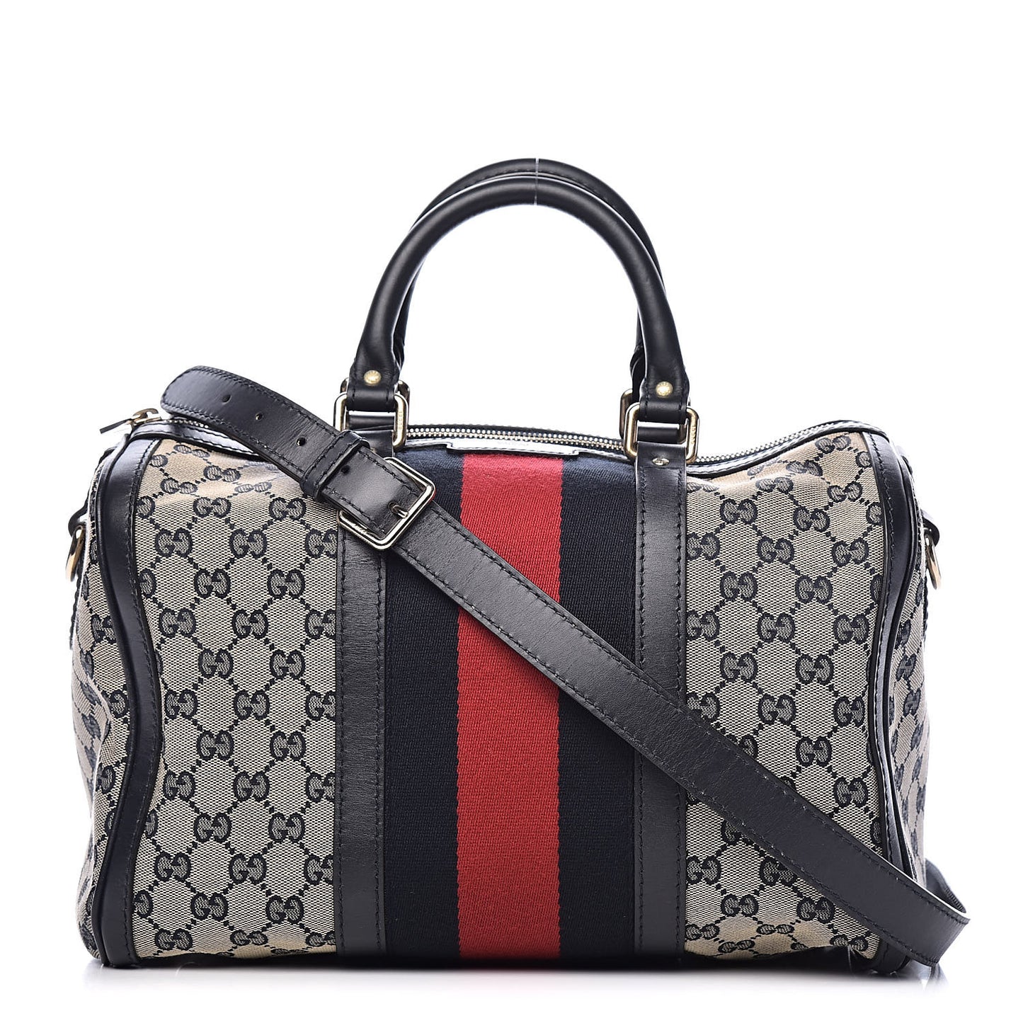 Monogram Selleria Calfskin Vintage Web Medium Boston Beige Blue
