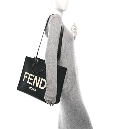 Fendi Vitello King Plexiglass Logo Embossed Medium Fendi Sunshine Shopper Tote Black White 3 of 9