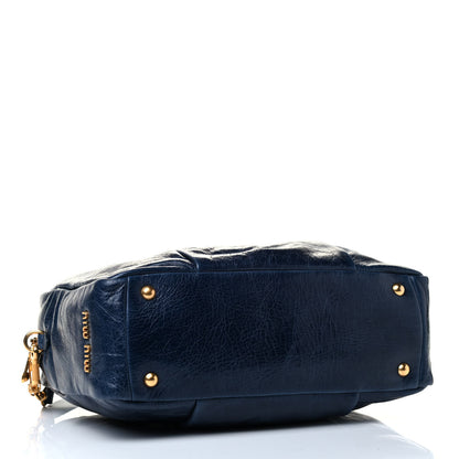 Miu Miu Vitello Lux Gathered Bauletto Top Handle Satchel Bleuette 6 of 8