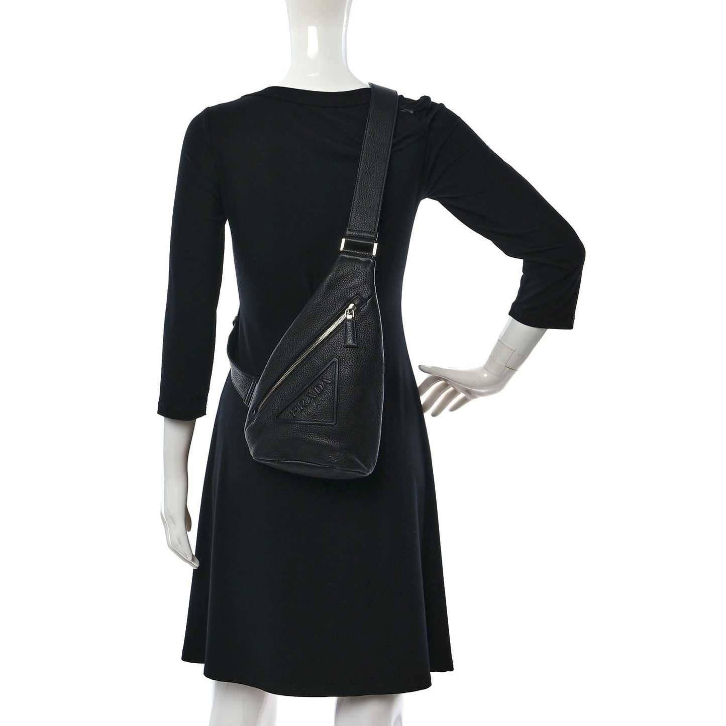 Vitello Daino Logo Embossed Cross Sling Backpack Black