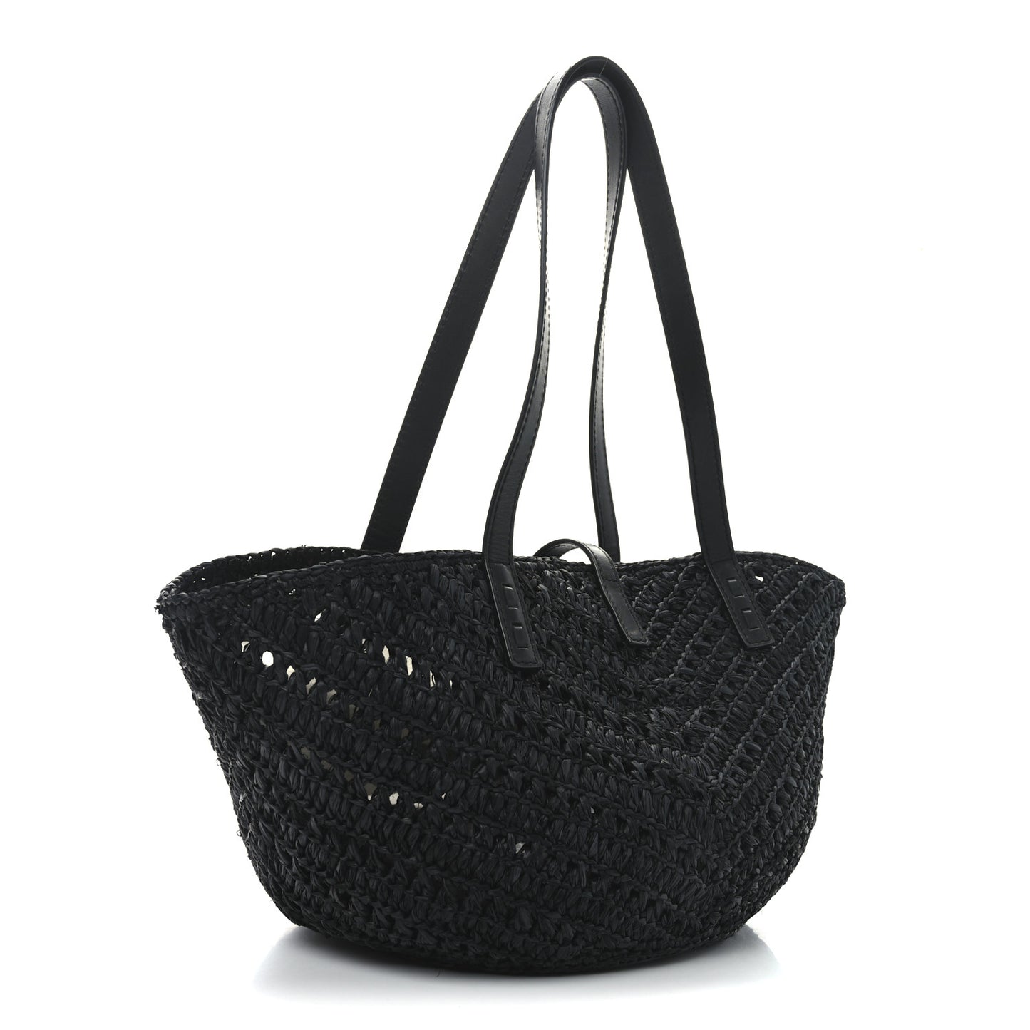 Raffia Calfskin Small Panier Tote Black
