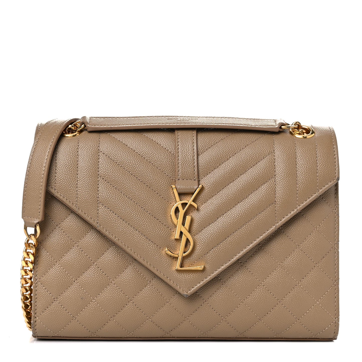 Grain De Poudre Textured Mixed Matelasse Medium Triquilt Monogram Satchel Dark Beige