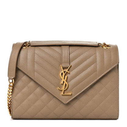 Saint Laurent Grain De Poudre Textured Mixed Matelasse Medium Triquilt Monogram Satchel Dark Beige 1 of 23