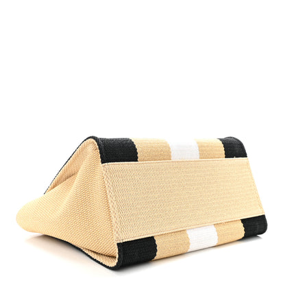 Chanel Straw Raffia Calfskin Striped Large Deauville Tote Black Beige Ivory 6 of 9