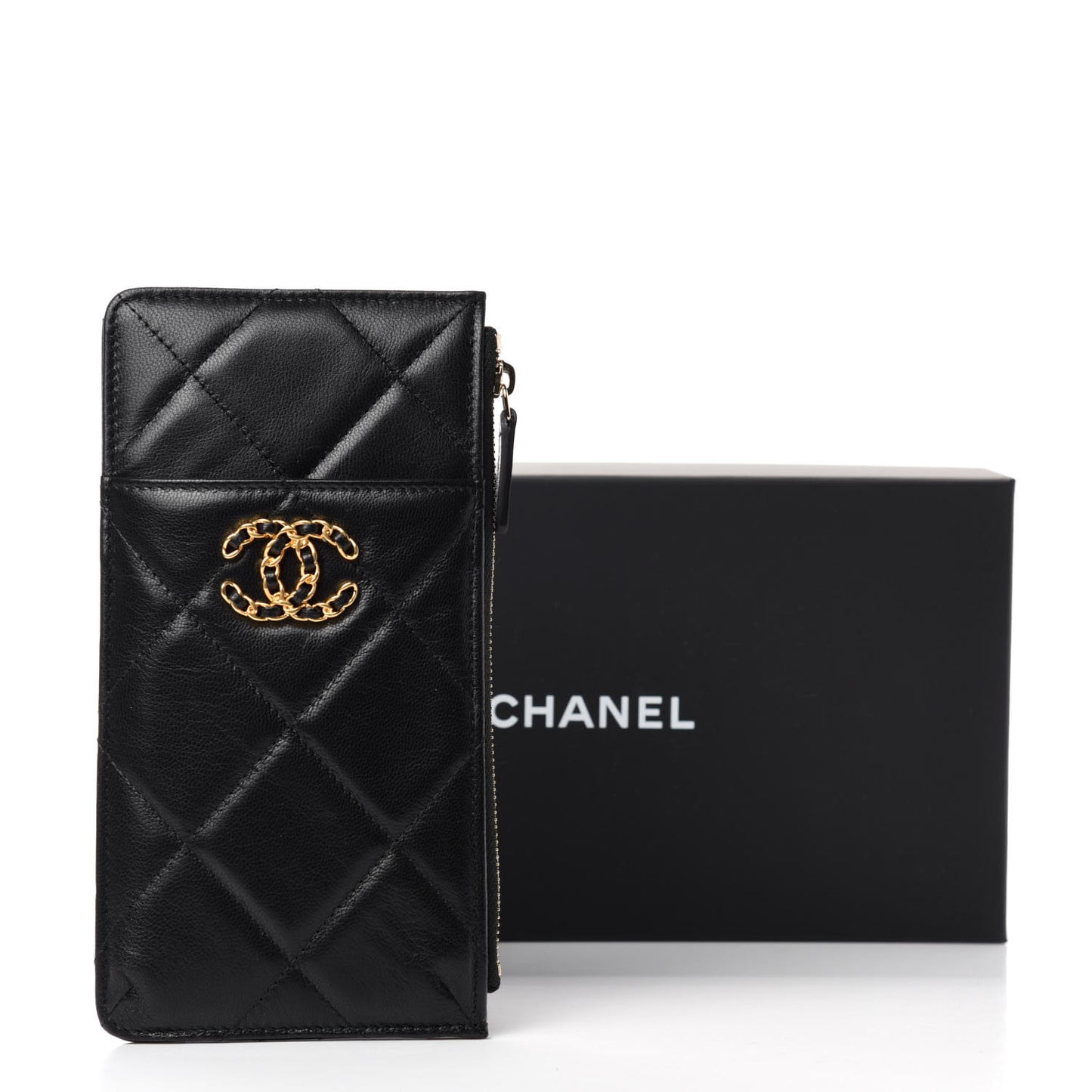 Lambskin Quilted 19 Phone and Card Holder Black