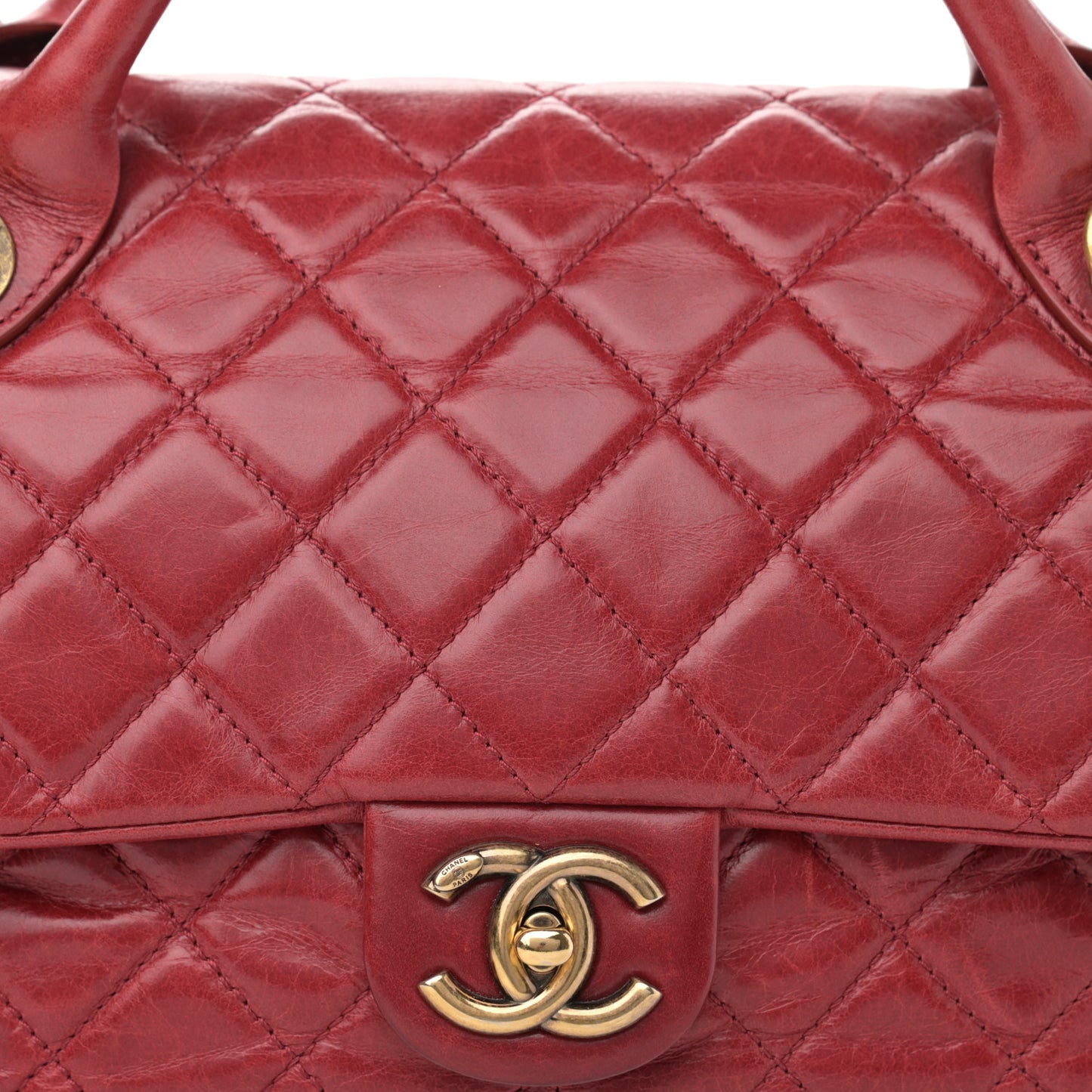 Glazed Calfskin Castle Rock Large Flap Red