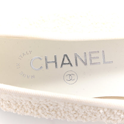 Chanel Cotton Tweed Grosgrain Cap Toe Ballerina Flats 40 White 7 of 12