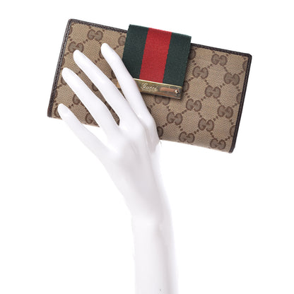 Gucci Monogram Calfskin Ladies Web Continental Wallet Beige Ebony Cocoa 2 of 12