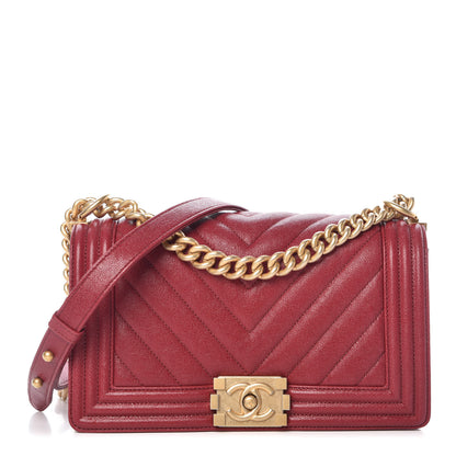 Chanel Caviar Chevron Quilted Medium Boy Flap Red 1 of 12