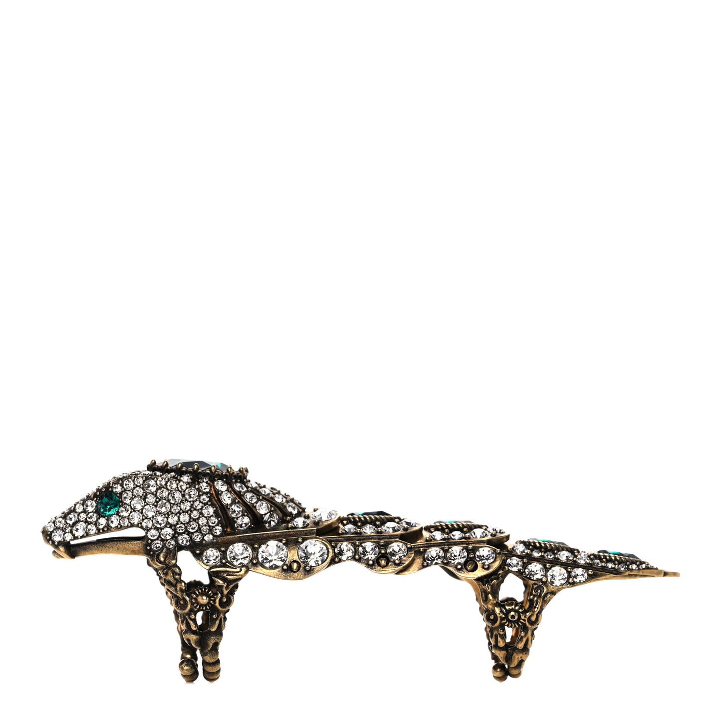 Metal Crystal Snake Finger Ring Aged Gold