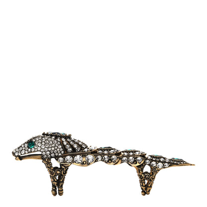 Gucci Metal Crystal Snake Finger Ring Aged Gold 3 of 5