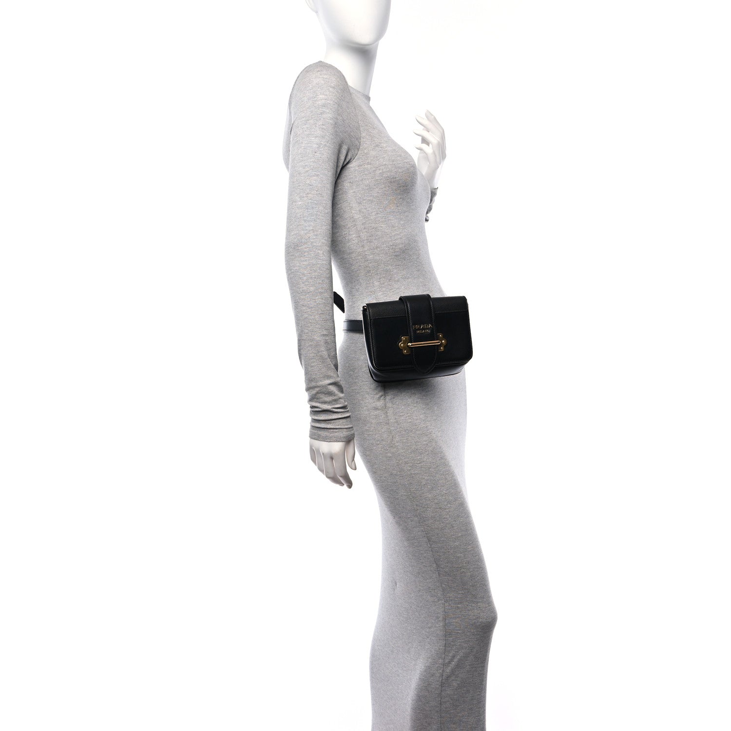 Prada Saffiano City Calf Cahier Belt Bag Black 2 of 12