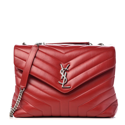 Saint Laurent Calfskin Y Quilted Monogram Medium Loulou Chain Satchel Lipstick Red 1 of 11