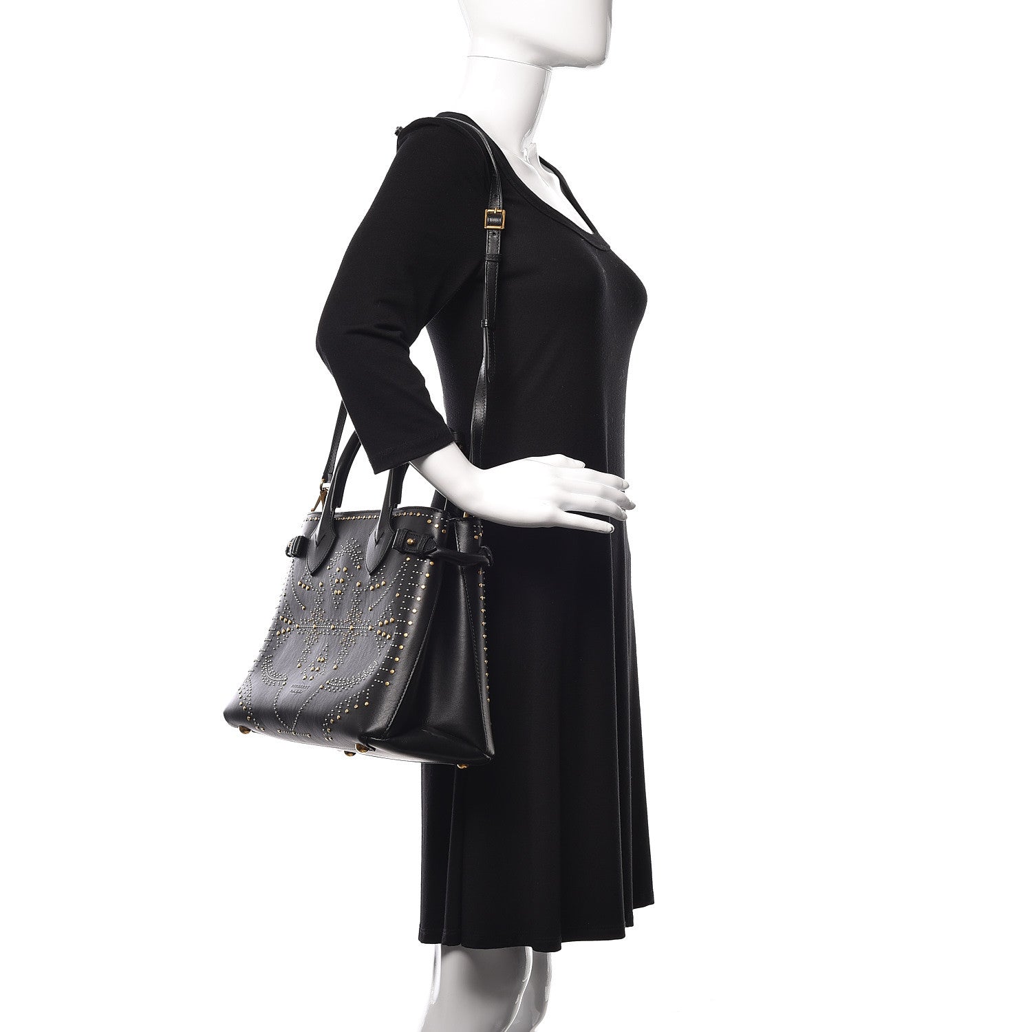 Burberry Smooth Calfskin Riveted Medium Banner Tote Black 2 of 11