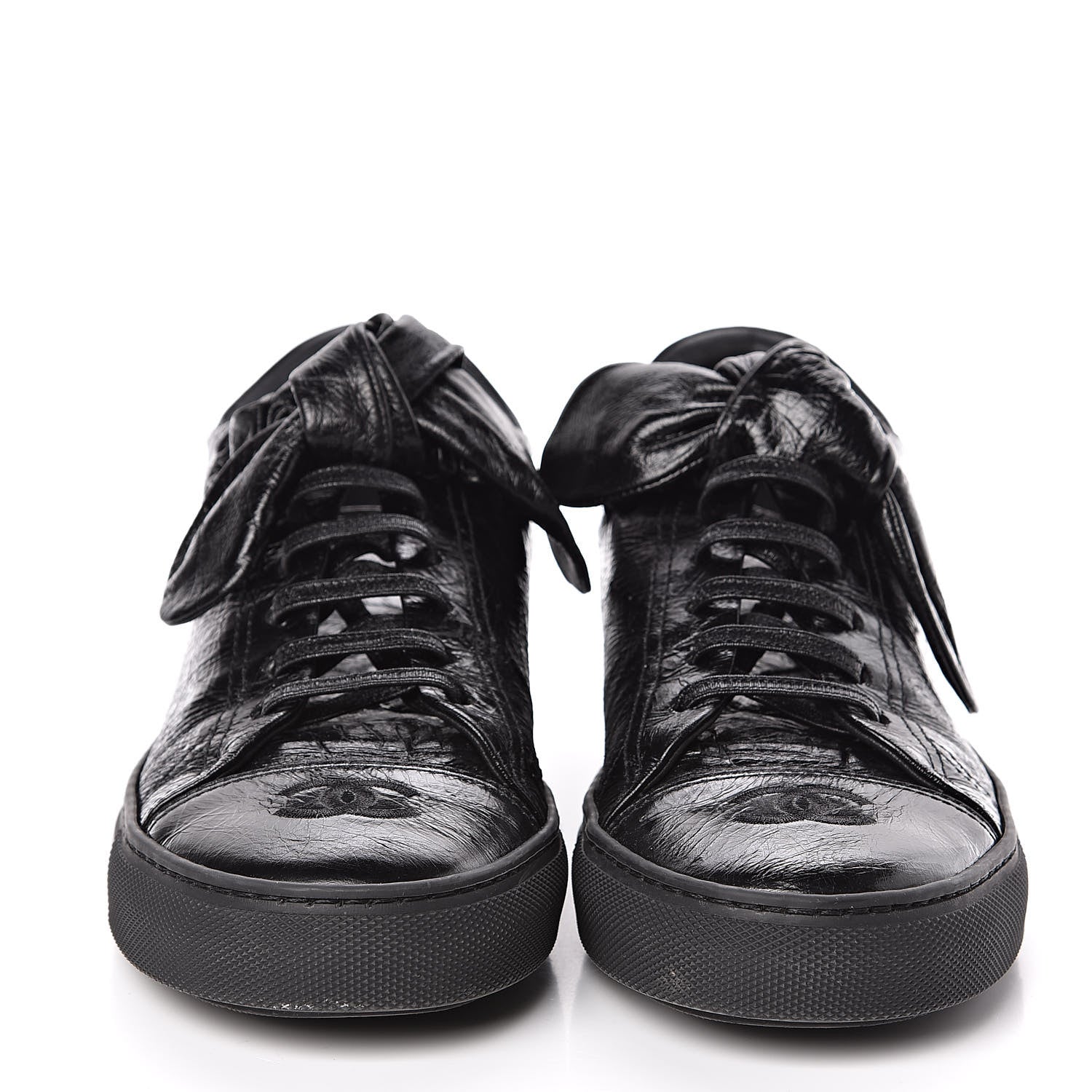 Chanel Crumpled Calfskin Womens CC Bow Sneakers 37 Black 2 of 9