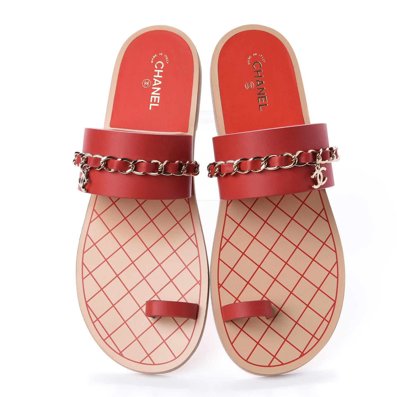 Chanel Calfskin Chain CC Sandals 40 Red 6 of 14