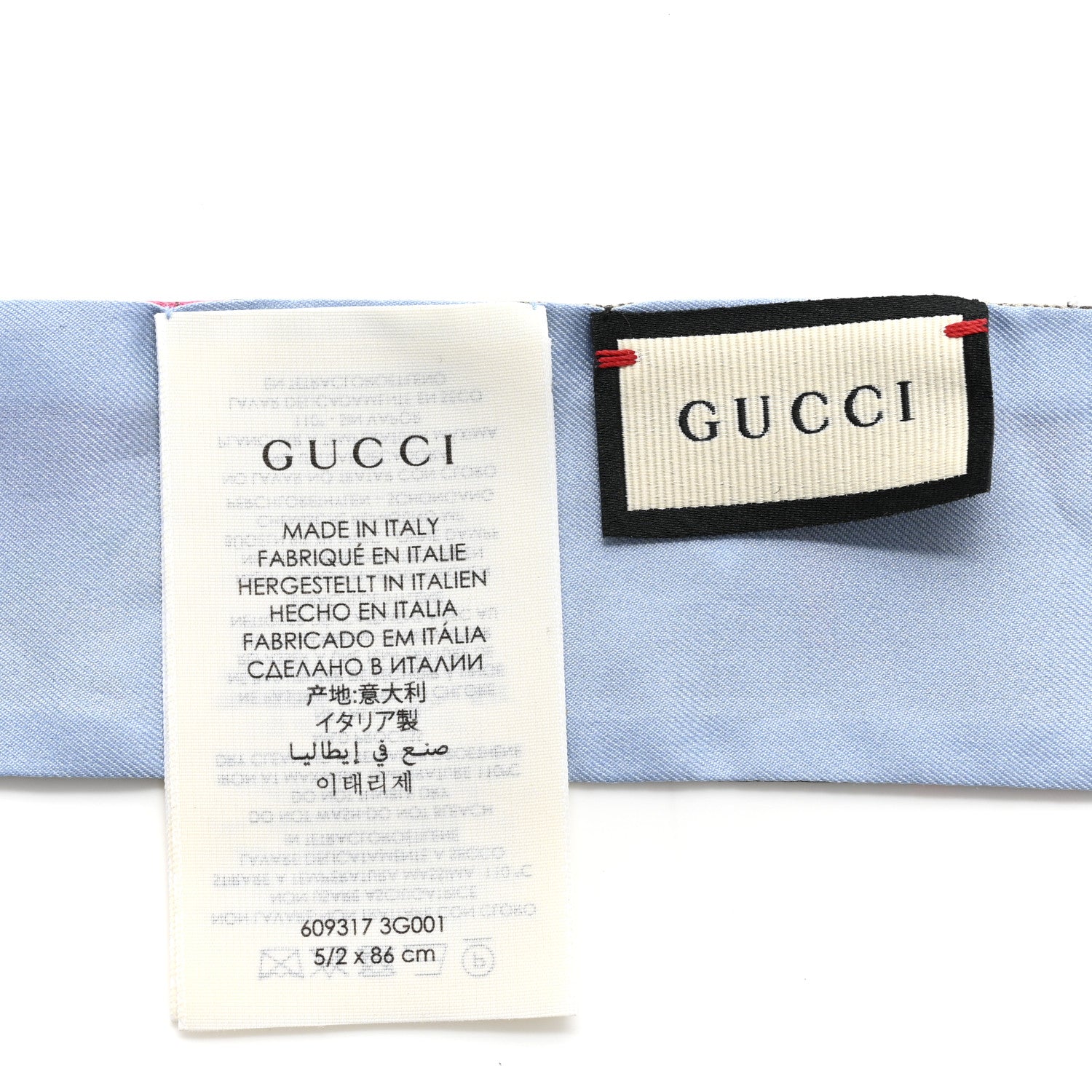 Gucci Silk Twill GG Monogram Special Flory Neck Bow Scarf Beige Sky Blue 3 of 6