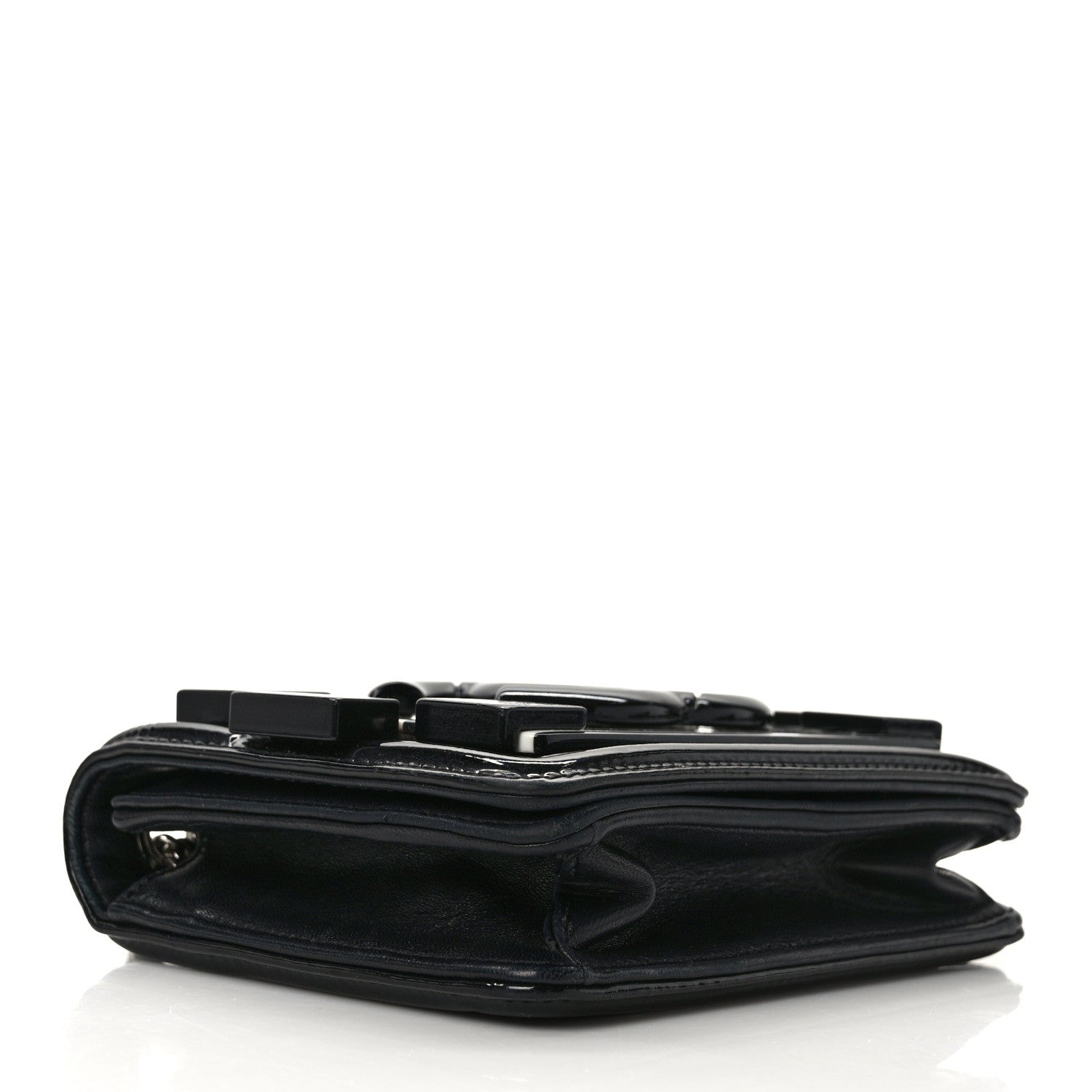 Chanel Plexiglass Patent Mini Striped Boy Brick Flap Black White 4 of 12