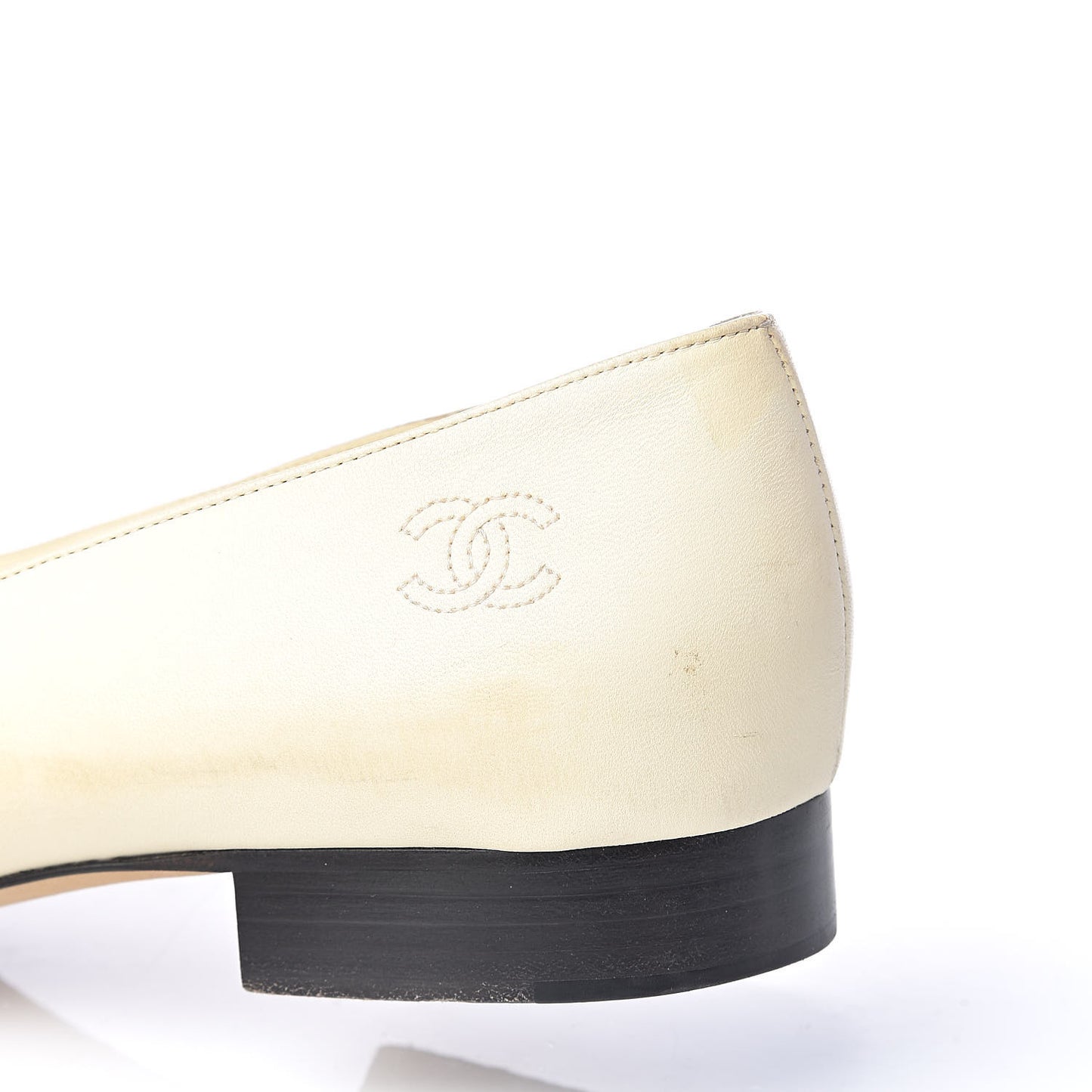 Lambskin Crystal CC Cap Toe Ballerina Flats 40.5 White Black