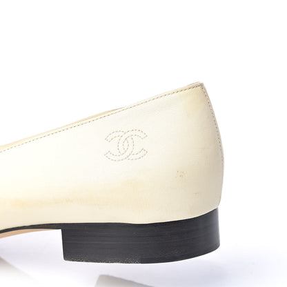 Chanel Lambskin Crystal CC Cap Toe Ballerina Flats 40.5 White Black 5 of 9