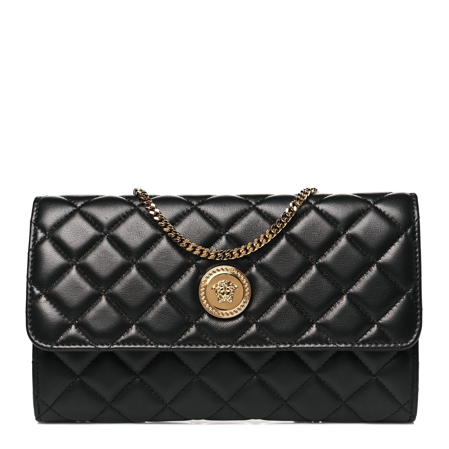 Lambskin Quilted Medusa Wallet On Chain Crossbody Black