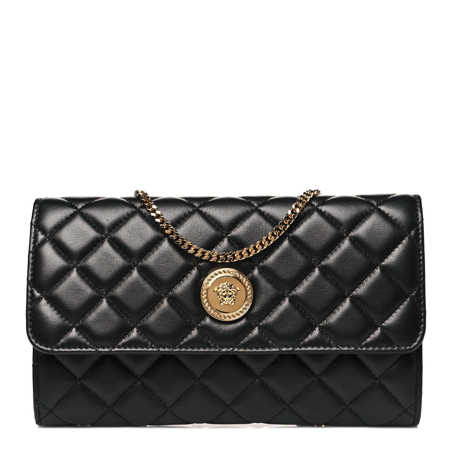 Versace Lambskin Quilted Medusa Wallet On Chain Crossbody Black 1 of 9