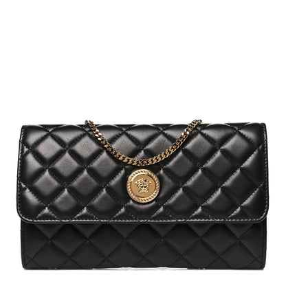 Versace Lambskin Quilted Medusa Wallet On Chain Crossbody Black 1 of 9