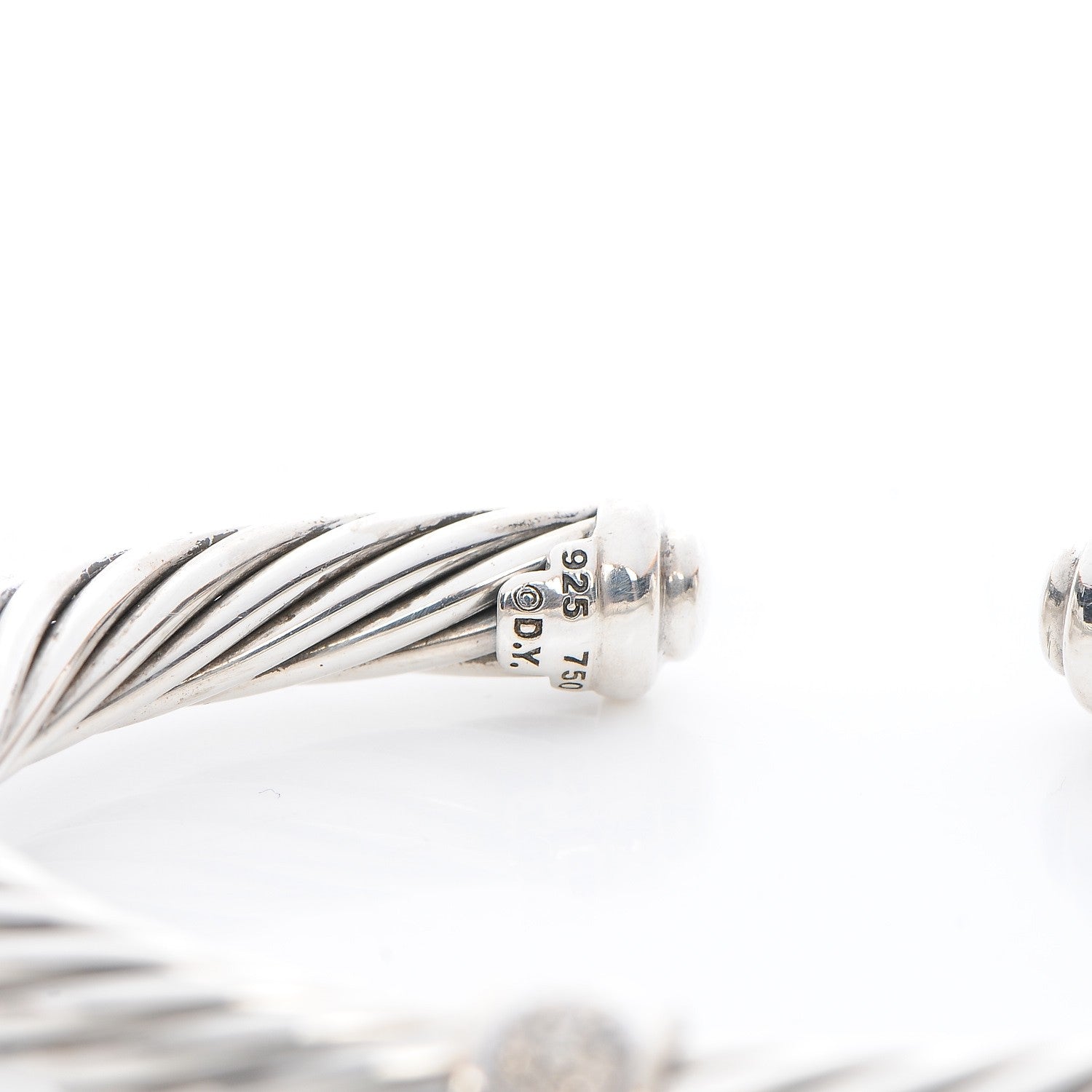 David Yurman Sterling Silver 18K White Gold Diamond 7mm Cable Classics Bracelet 4 of 4
