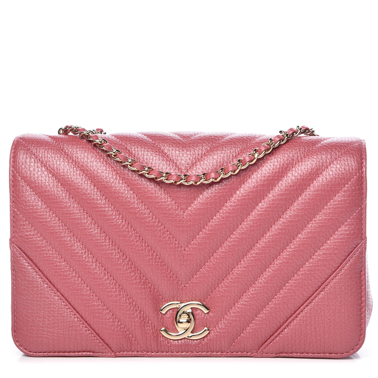 Calfskin Chevron Quilted Statement Flap Pink