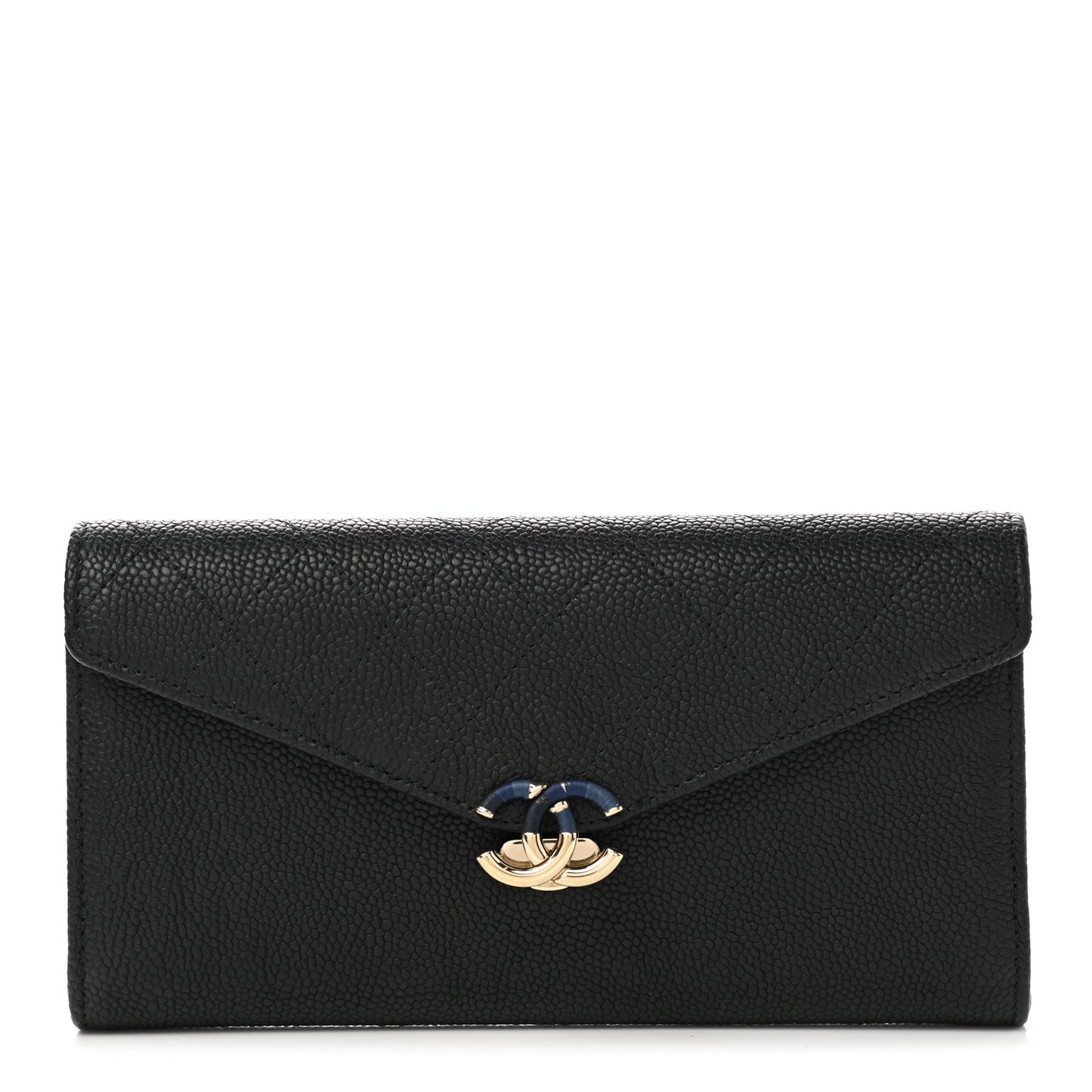 Caviar Quilted CC Box Gusset Flap Wallet Black