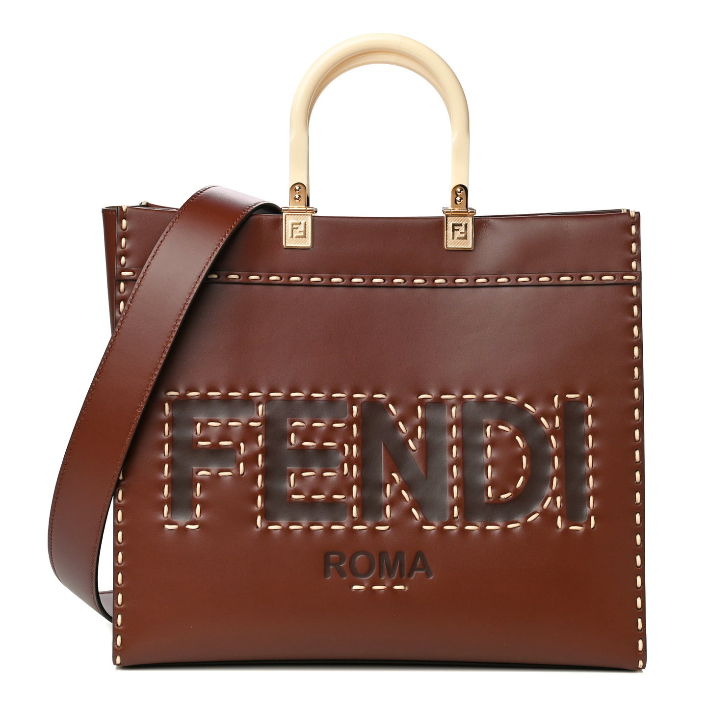 Vitello King Plexiglass Macro Stitchings Medium Fendi Sunshine Shopper Tote Praline