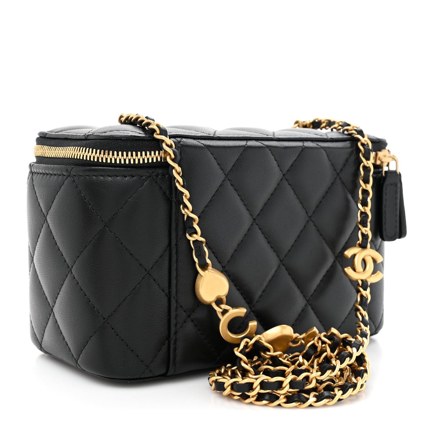 Chanel Lambskin Enamel Quilted Small Coco Hearts Vanity Case With Chain Black 2 of 12