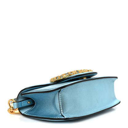 Valentino Garavani Laminated Calfskin Crystal Vlogo Small Shoulder Bag Blue 3 of 8