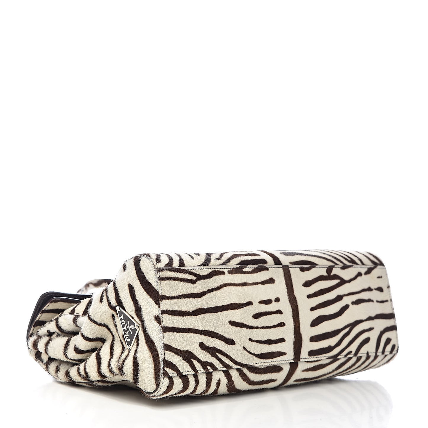 Calf Hair Zebra Print Easy Foldover Pushlock Satchel White Moro