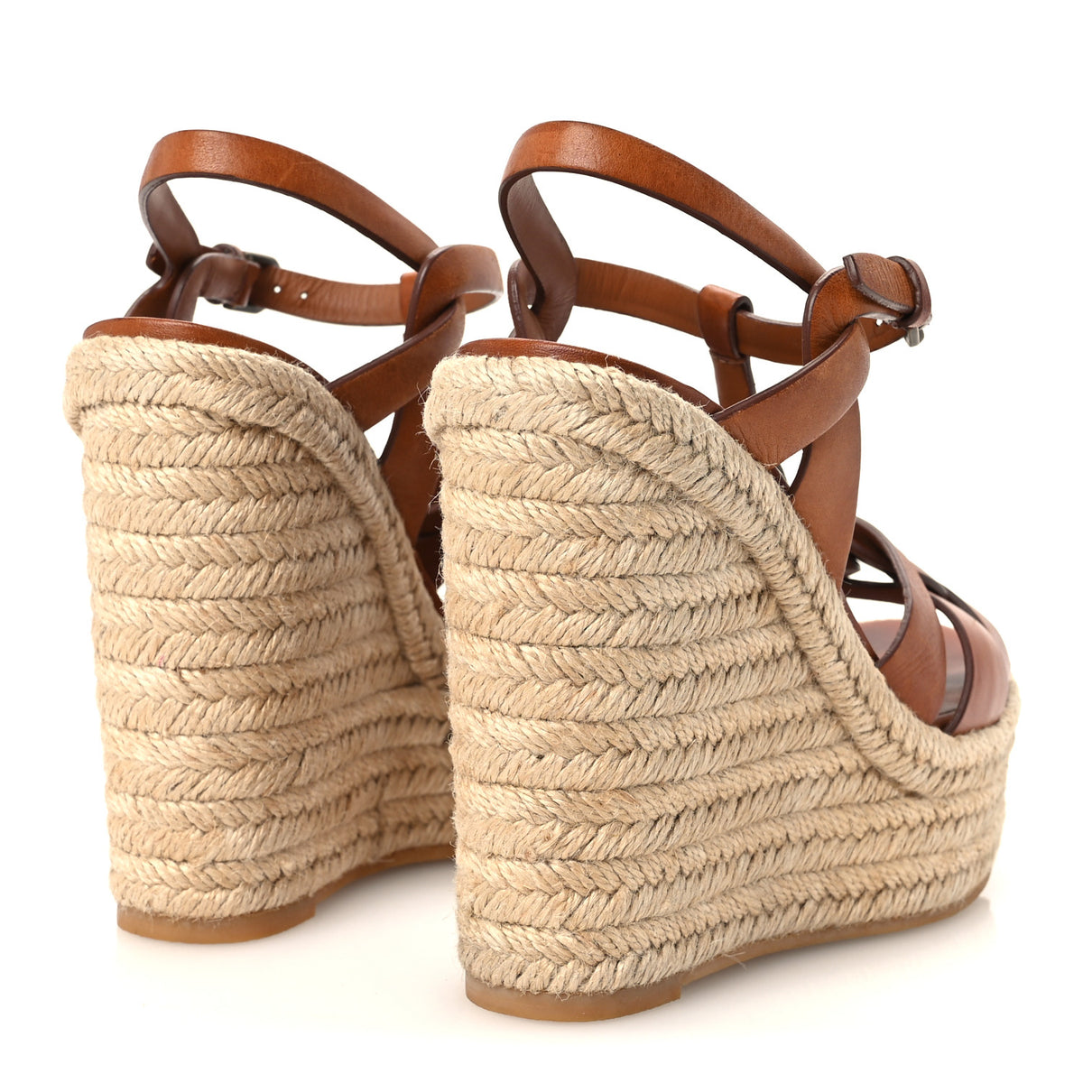 Saint Laurent Calfskin Tribute 95 Platform Espadrille Wedge Sandals 37 Brown 5 of 12