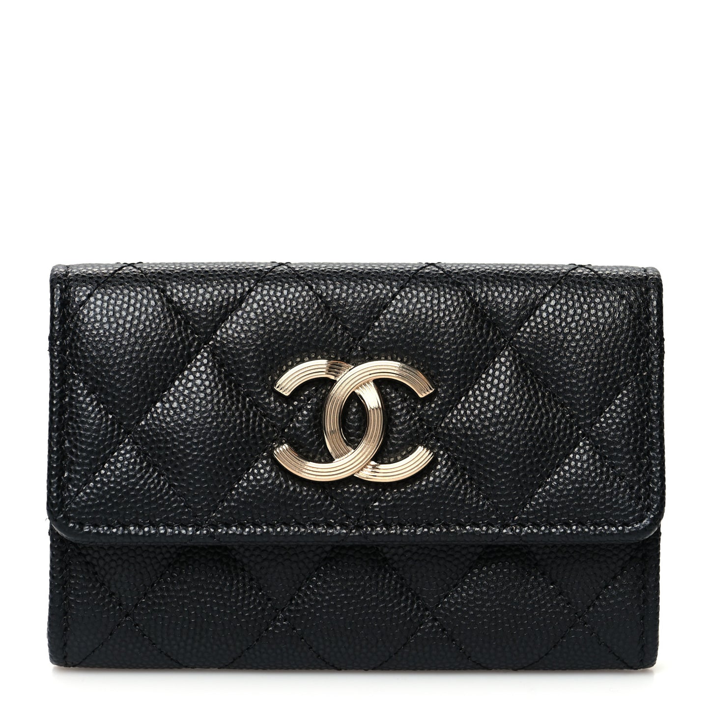 Caviar Quilted CC Racing Flag Flap Card Holder Black