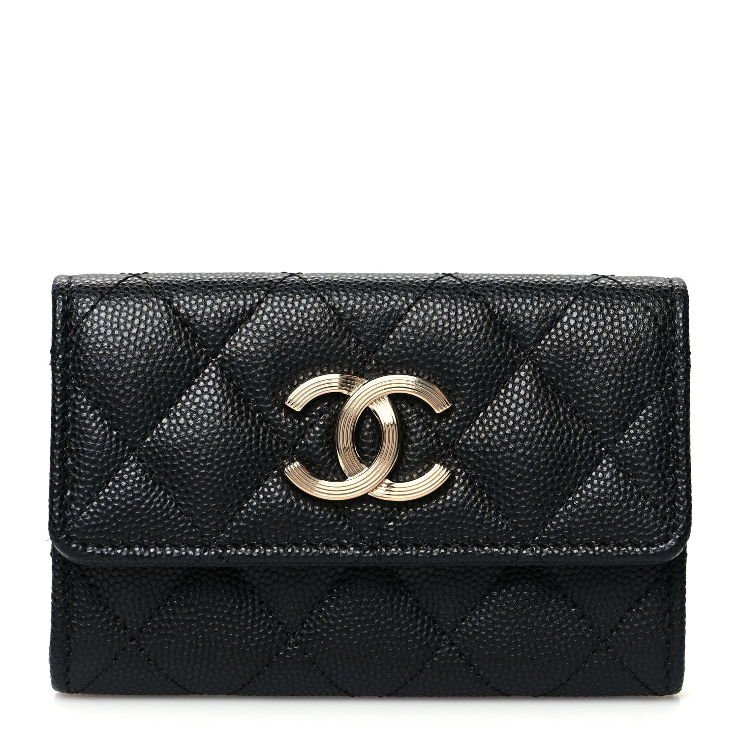 Chanel Caviar Quilted CC Racing Flag Flap Card Holder Black 1 of 9