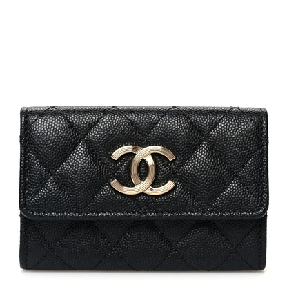 Chanel Caviar Quilted CC Racing Flag Flap Card Holder Black 1 of 9
